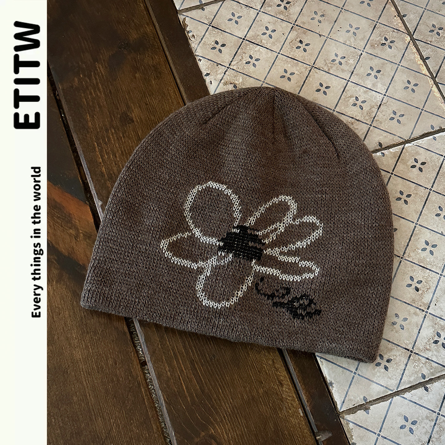 ETITW/韩系花朵字母针织帽女款双面戴显脸小冷帽秋冬保暖时尚百搭,服饰配件/皮带/帽子/围巾,帽子,淘宝优惠券,粉丝福利购,淘宝优惠卷