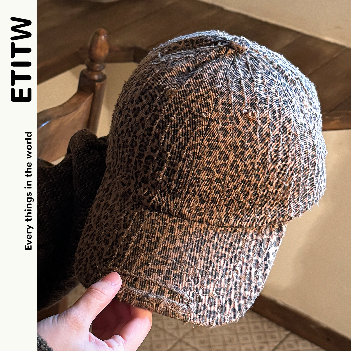 ETITW/复古豹纹街头棒球帽大头围显脸小女韩版时尚破洞弯檐鸭舌帽