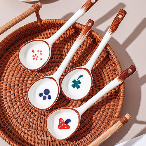 陶瓷勺子可爱卡通儿童吃饭汤匙瓷调羹小勺子长柄汤勺家用单个商用