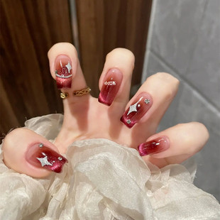 手工定制美甲ins車?yán)遄臃ㄊ?腮紅貓眼冰透氣質(zhì)貓眼高級(jí)感穿戴甲片