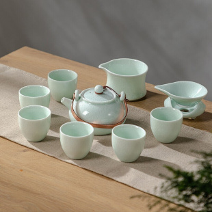 豫君汝冰清玉洁茶具十件套陶瓷茶杯茶壶茶漏办公家用会客茶具套装