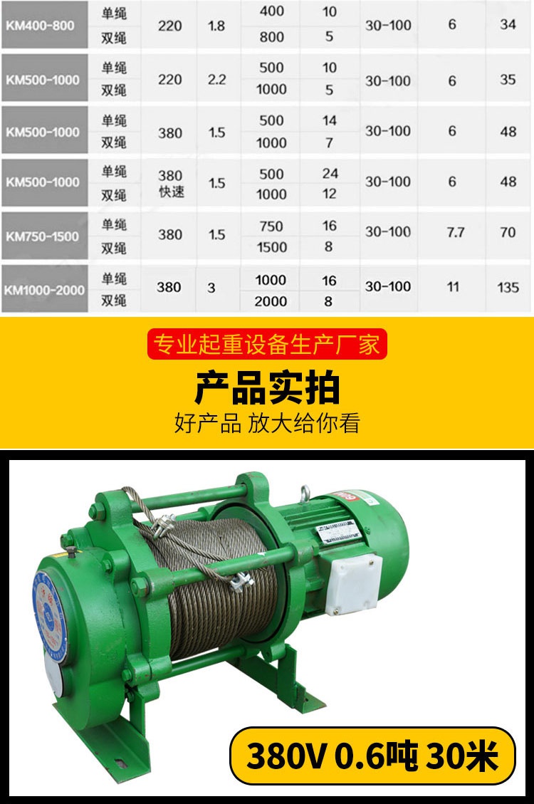 速发380V多s功能提升机吊机主机建筑卷扬机220V电动葫芦牵引机1吨