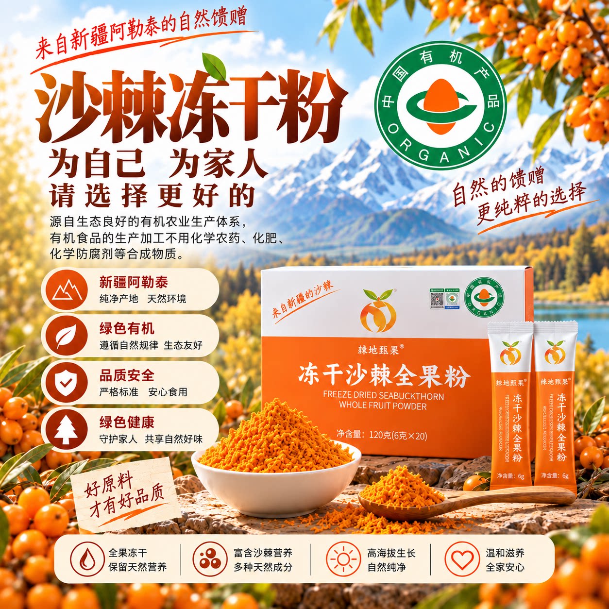 新疆阿勒泰全果冻干沙棘含油含籽