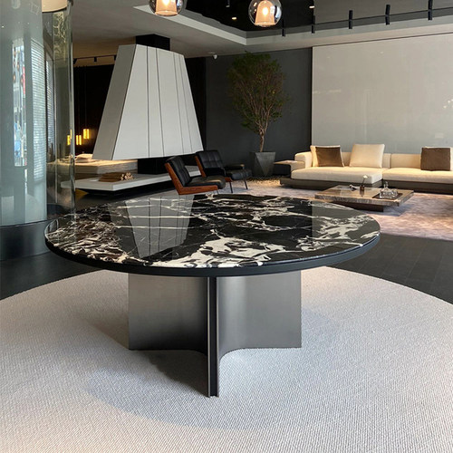 意式简奢天然奢石圆餐桌