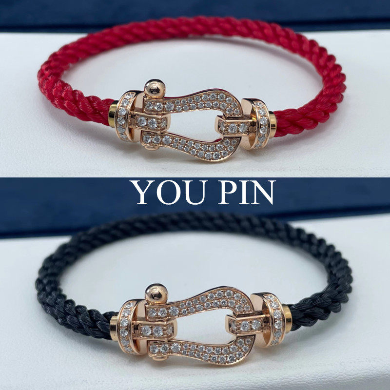 定制18k金fred马蹄扣手链镶嵌钻石8字款满钻玫瑰金幸运手绳弗雷德