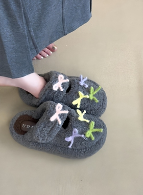 灰色棉拖鞋女款冬季厚底防滑毛绒茸茸可爱室内家居保暖鞋2025新款