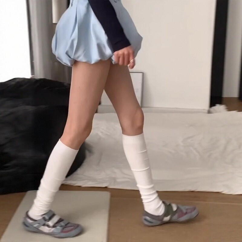 搭配靴子穿小腿袜子女春秋季纯棉