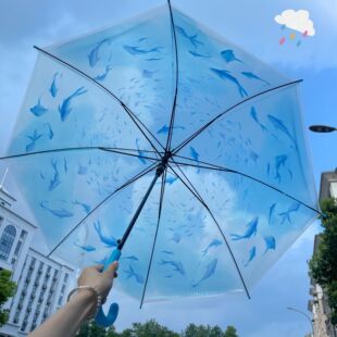 水族馆联名透明水母伞高颜值长柄雨伞海洋世界拍照氛围感女折叠