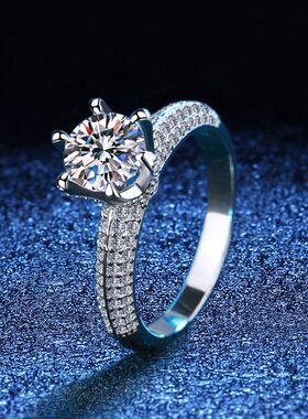 s925纯银镀18K金莫桑石戒指1克拉-3克拉半壁江山戒指镀铂金pt950