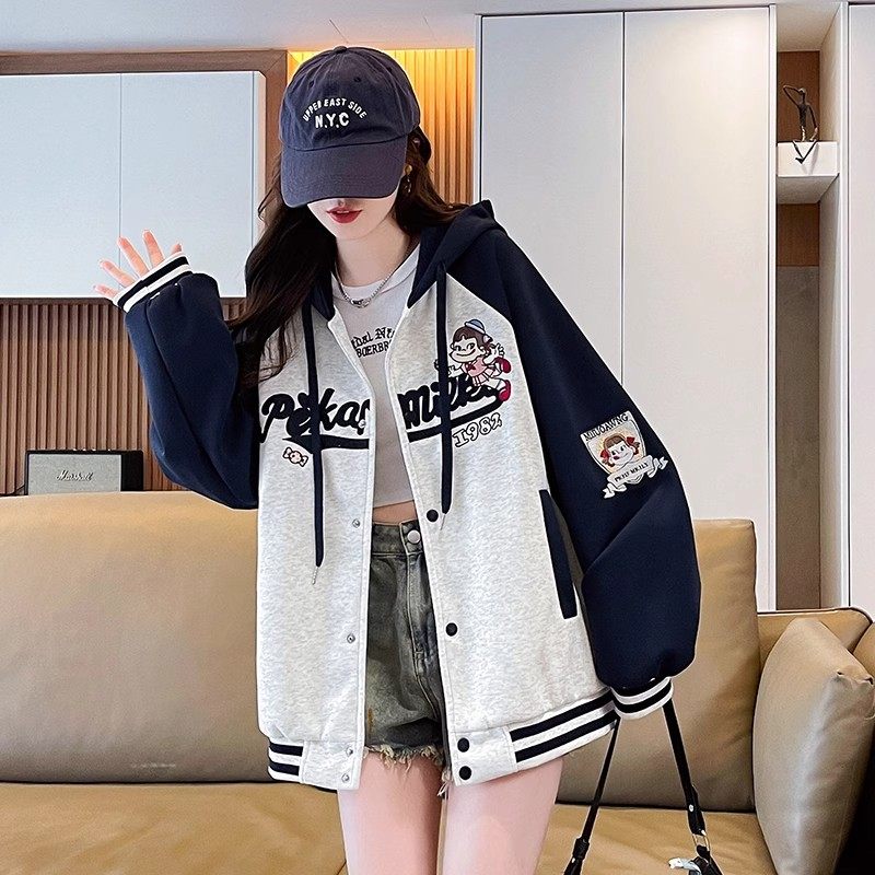 美式刺绣棒球服外套女春秋季少女卫衣2025新款初高中学生大童夹克