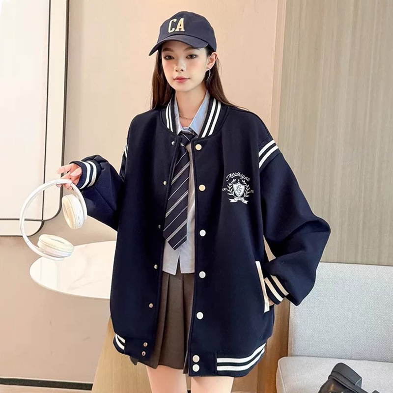 美式刺绣棒球服外套女春秋季少女卫衣2026新款初高中学生大童夹克