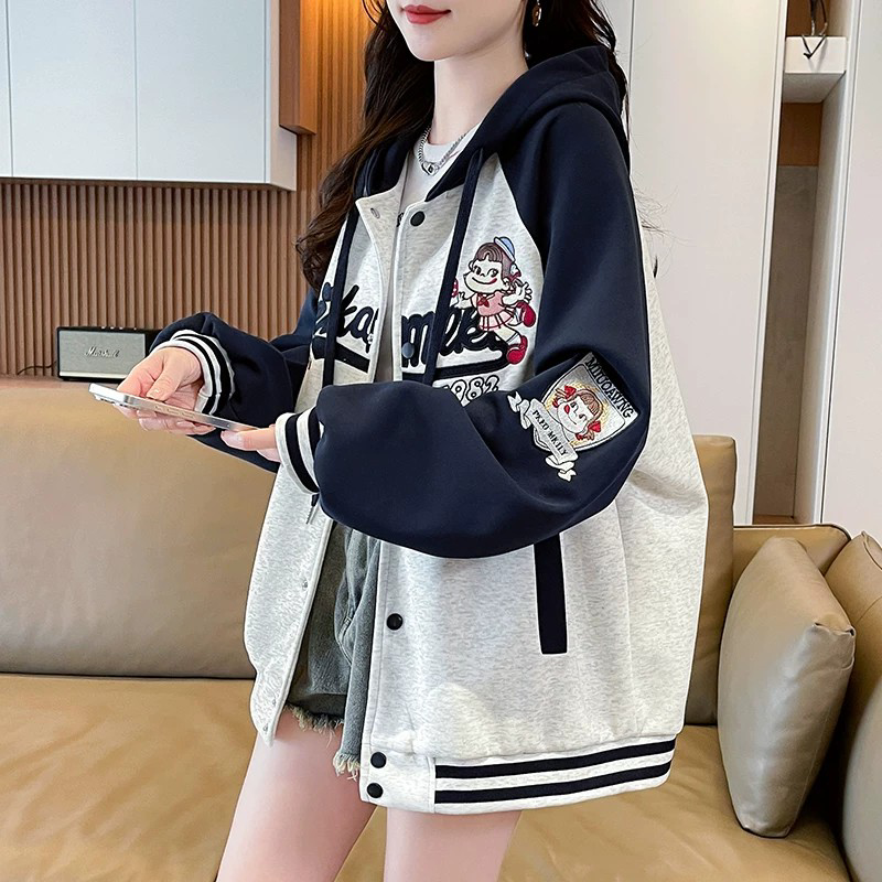 美式刺绣棒球服外套女春秋季少女卫衣2026新款初高中学生大童夹克