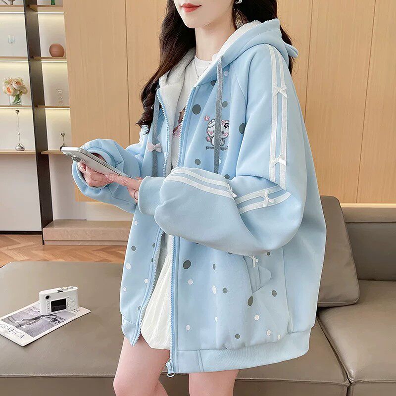加绒加厚甜美学院风棒球服外套女秋冬新款初高中学生宽松休闲棉衣