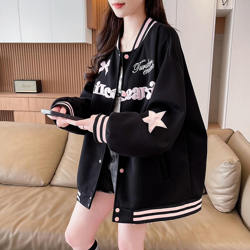 青少年美式复古刺绣棒球服少女2026春季新款初高中学生学院风外套