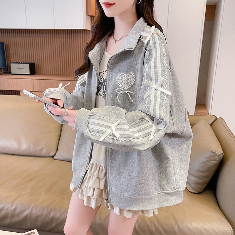 甜美可爱蝴蝶结外套女春秋季开衫卫衣2026新款初高中学生洋气上衣