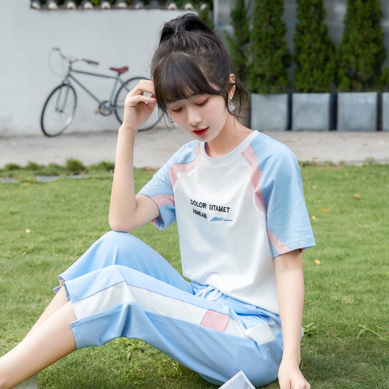 学生短袖t恤纯棉宽松少女夏装12岁13女孩16初中生夏季半袖两件套