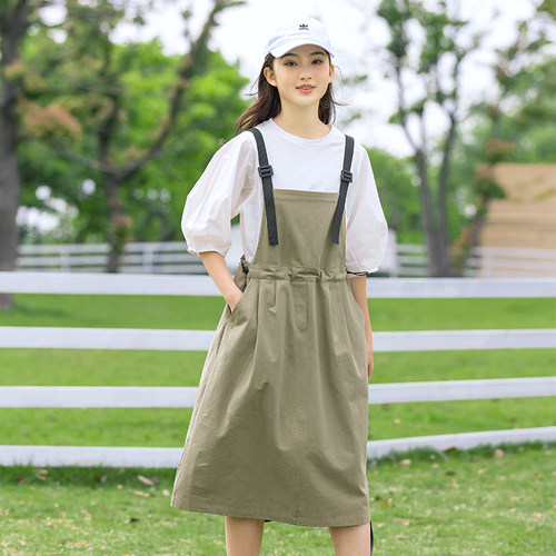 少女夏装背带裙套装大童2026夏季新款高中女生初中学生连衣裙过膝