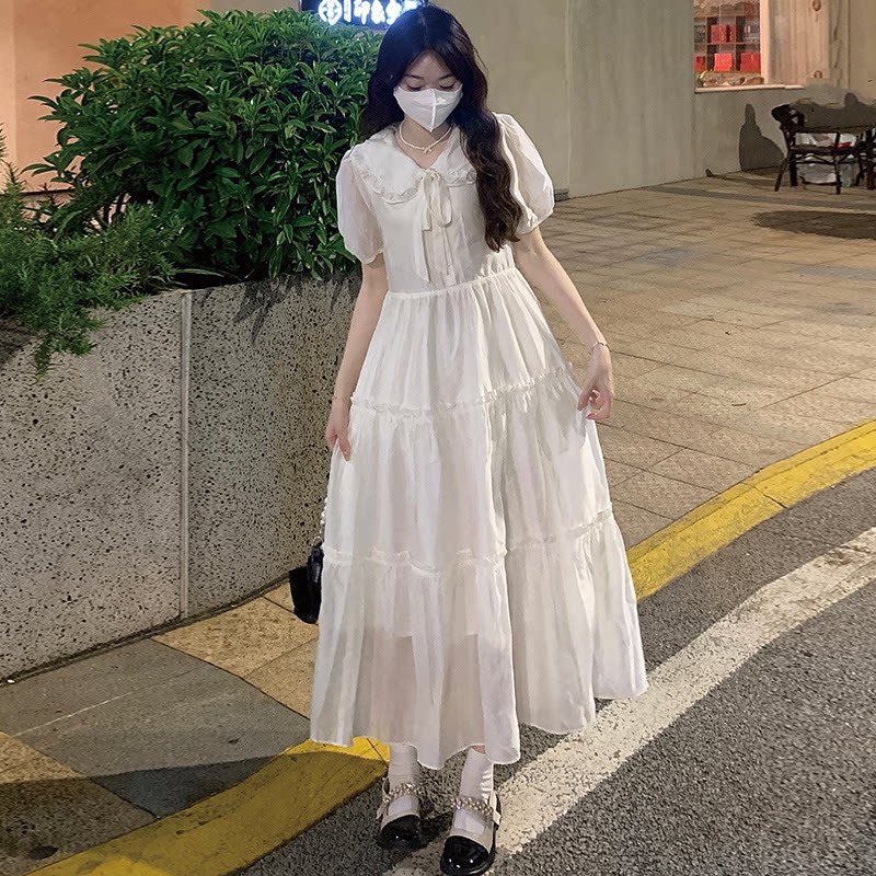 甜美复古波点连衣裙少女夏装2026新款初高中学生系腰带显瘦公主裙