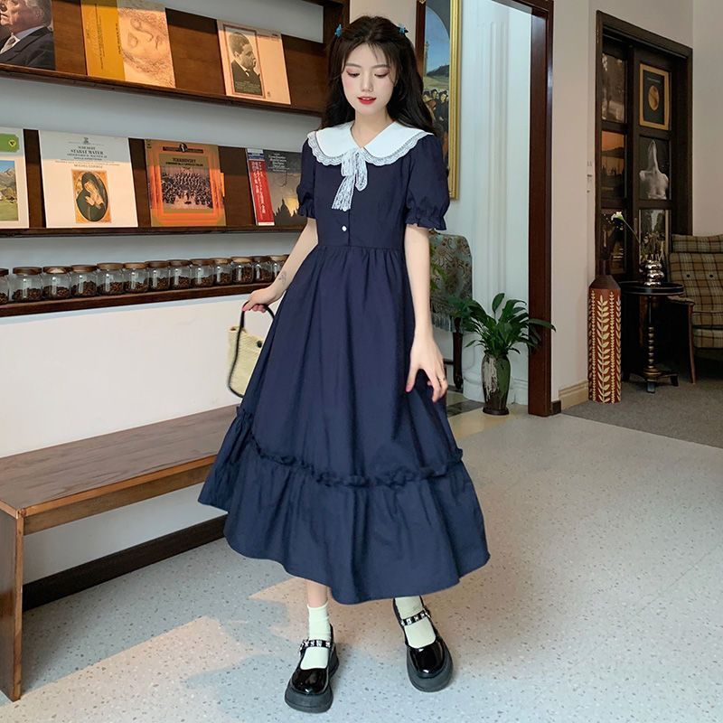 娃娃领夏季少女夏2026新款初中高中学生甜美收腰显瘦休闲长裙子