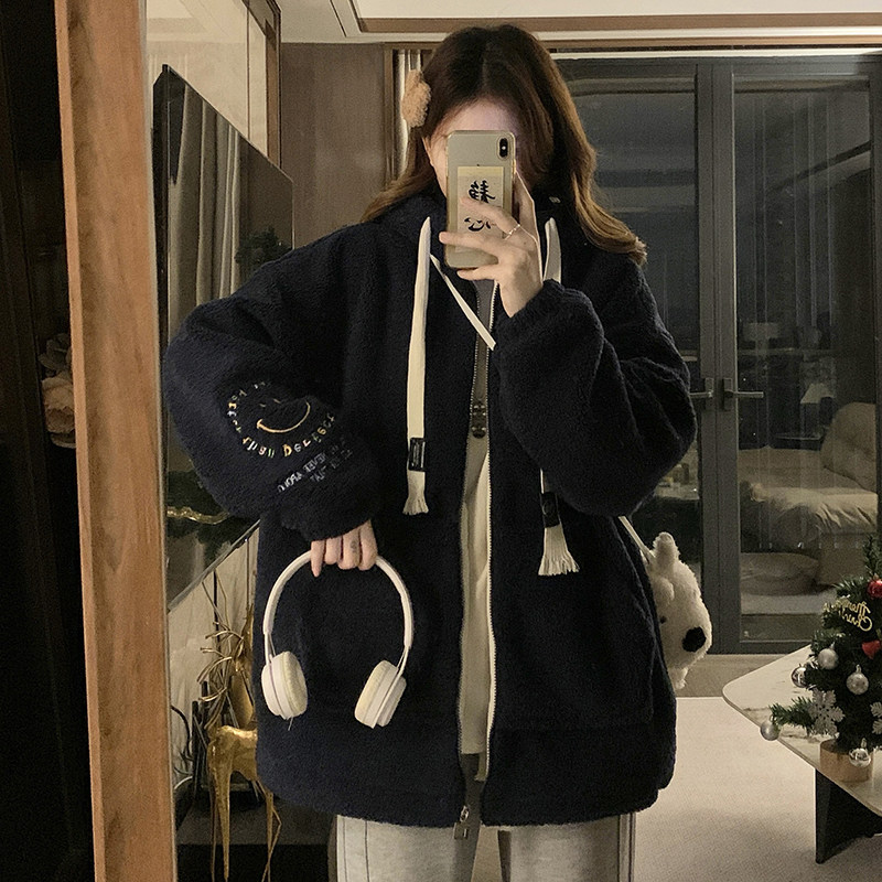 连帽羊羔毛外套女秋冬季加棉加厚棉衣2026新款洋气高中生学生棉服