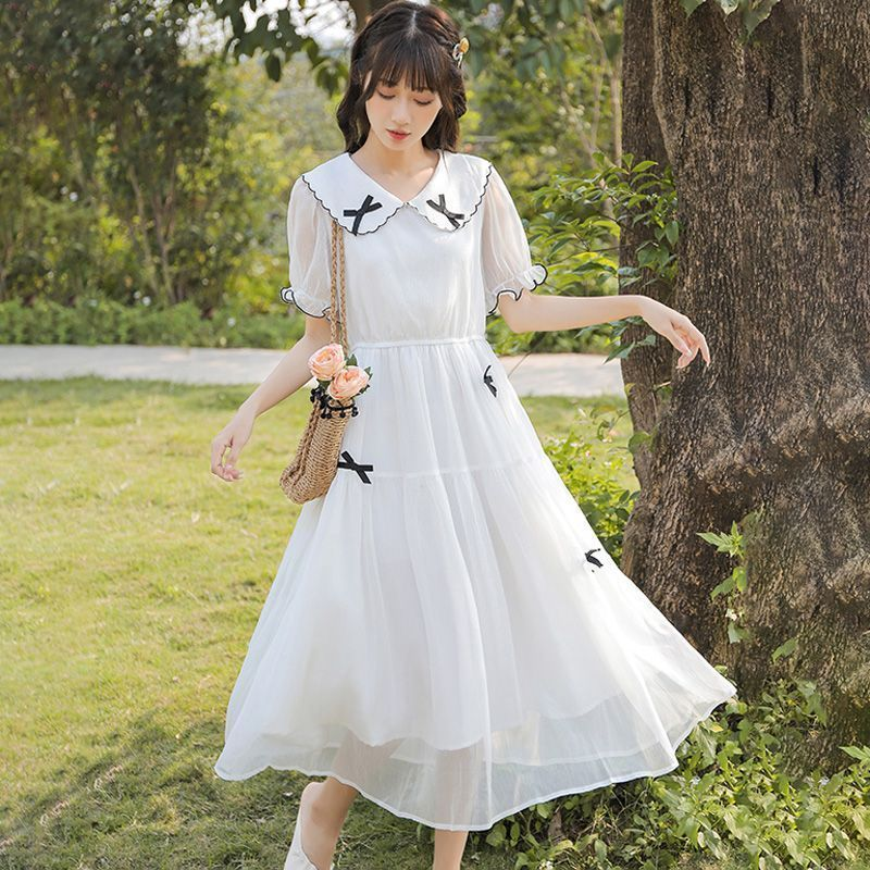 小清新连衣裙少女夏装2026新款初中高中学生甜美仙女森系网纱裙子