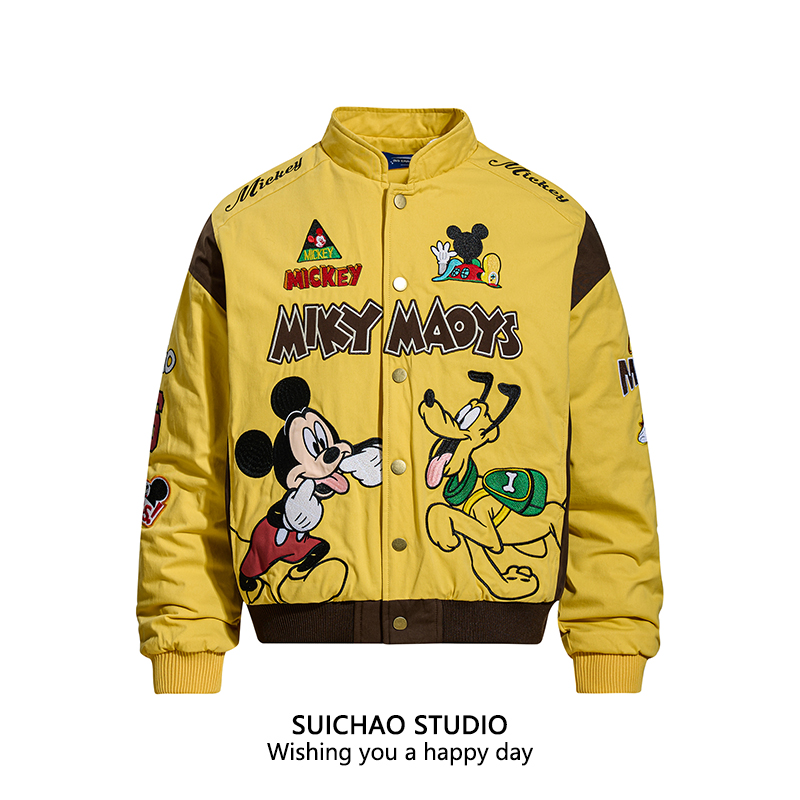 美式复古米奇刺绣趣味棒球服夹克