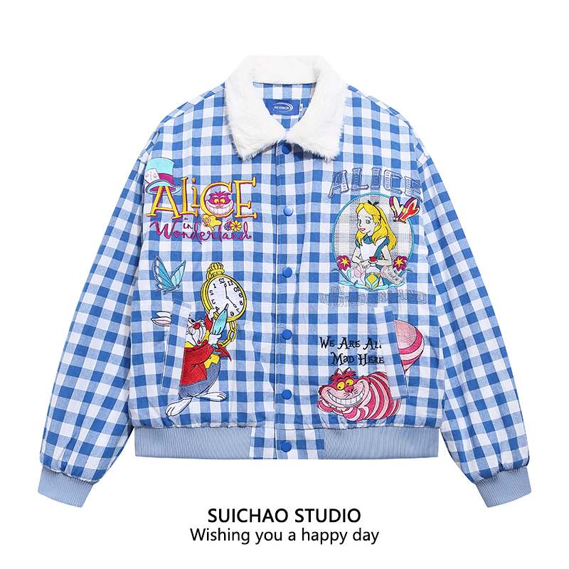 韩系减龄超好看格子棉服夹克