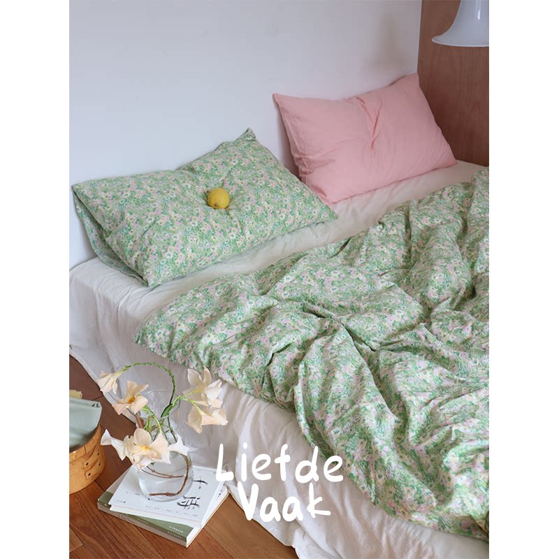 频繁热爱【禁止蕉绿】ins风40支全棉斜纹棉四件套小碎花被套床笠