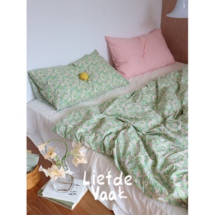频繁热爱 ins风40支全棉斜纹棉四件套小碎花被套床笠 禁止蕉绿