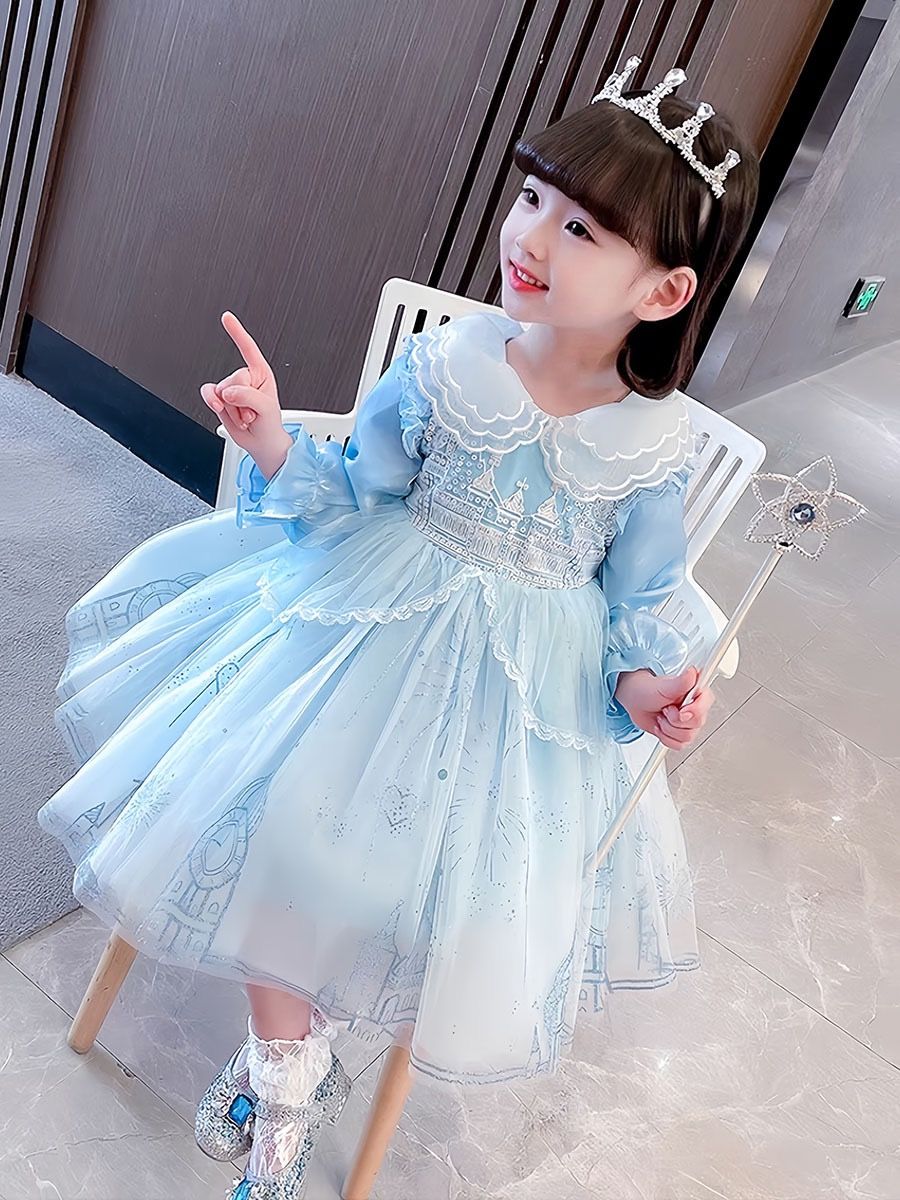 艾莎公主裙春夏秋冬新款儿童拖尾生日礼服裙子
