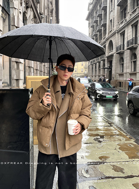 OXFREAK 「高级感 假两件」立领加厚棉服男外套宽松保暖面包服冬