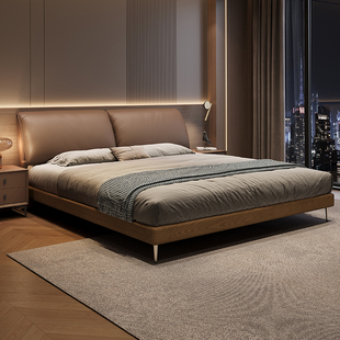 大象耳朵真皮床软包双人婚床主卧1米8大床实木加密齐边床高端大气