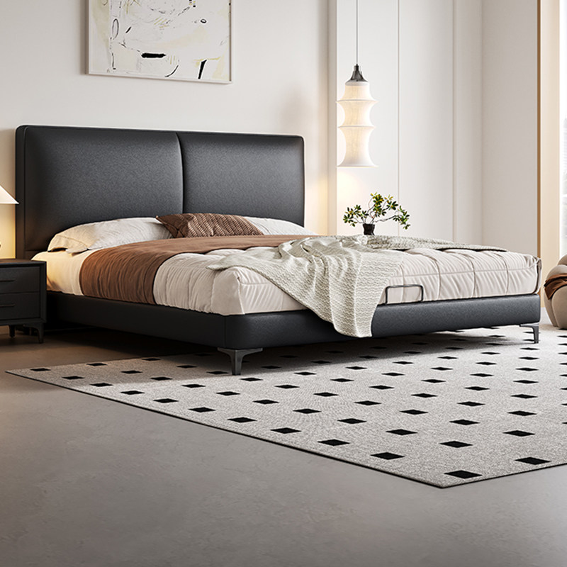 大象耳朵真皮床现代简约轻奢主卧双人大床奶油风抽屉储物软包婚床