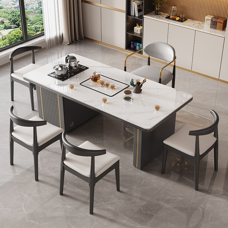 政府补贴现代简约轻奢岩板茶桌椅组合带储物阳台办公室茶台一体