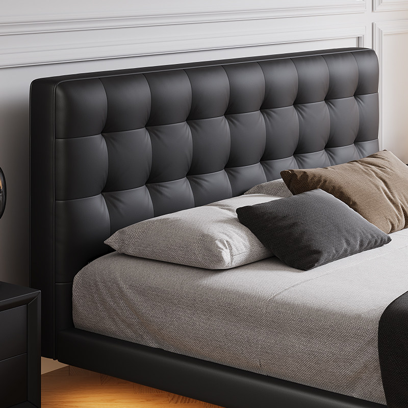 小红书同款华夫格真皮床意式极简床现代简约主卧1米8双人床主卧床