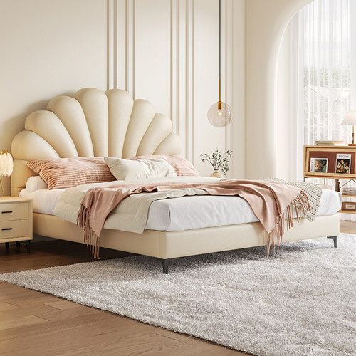 北欧皮床儿童女孩房公主床实木单人少女网红卡通贝壳床男孩软包床