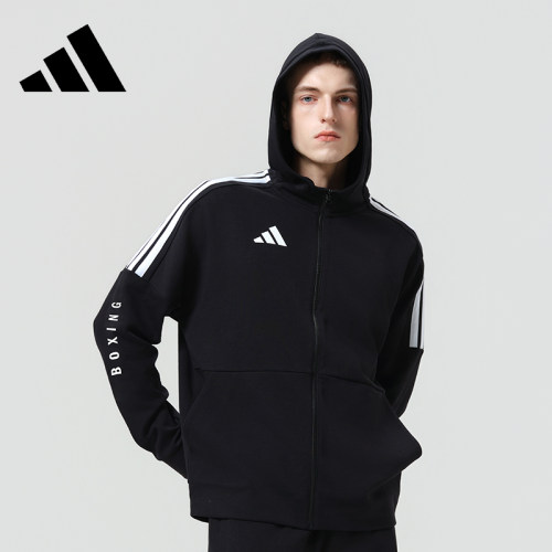 Adidas阿迪达斯连帽夹克男女春季新款正品运动服经典三条纹棉外套