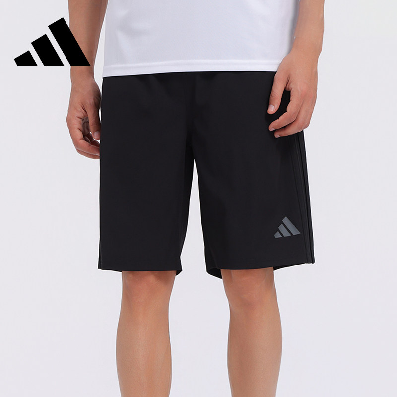 adidas阿迪达斯短裤男夏季新款三条纹针织休闲宽松透气运动五分裤