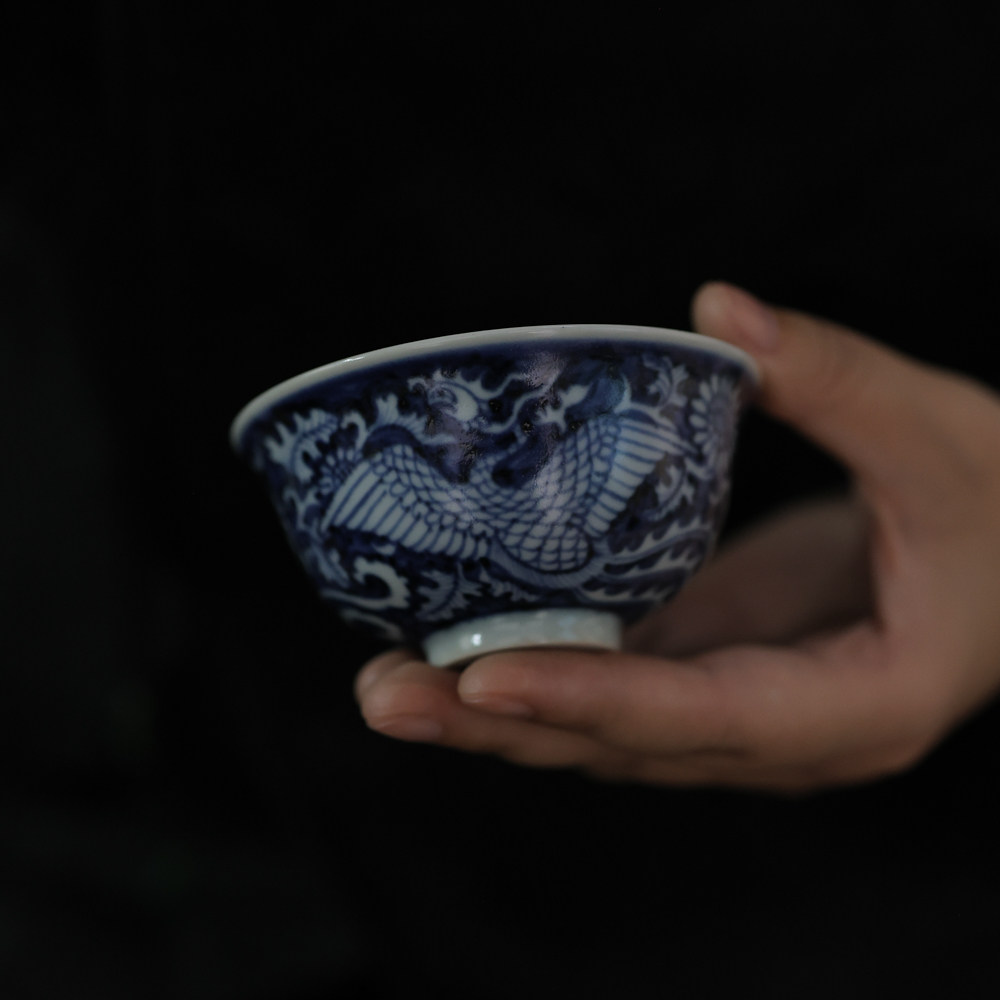翁宿茶具双凤缠枝莲菊花若深杯