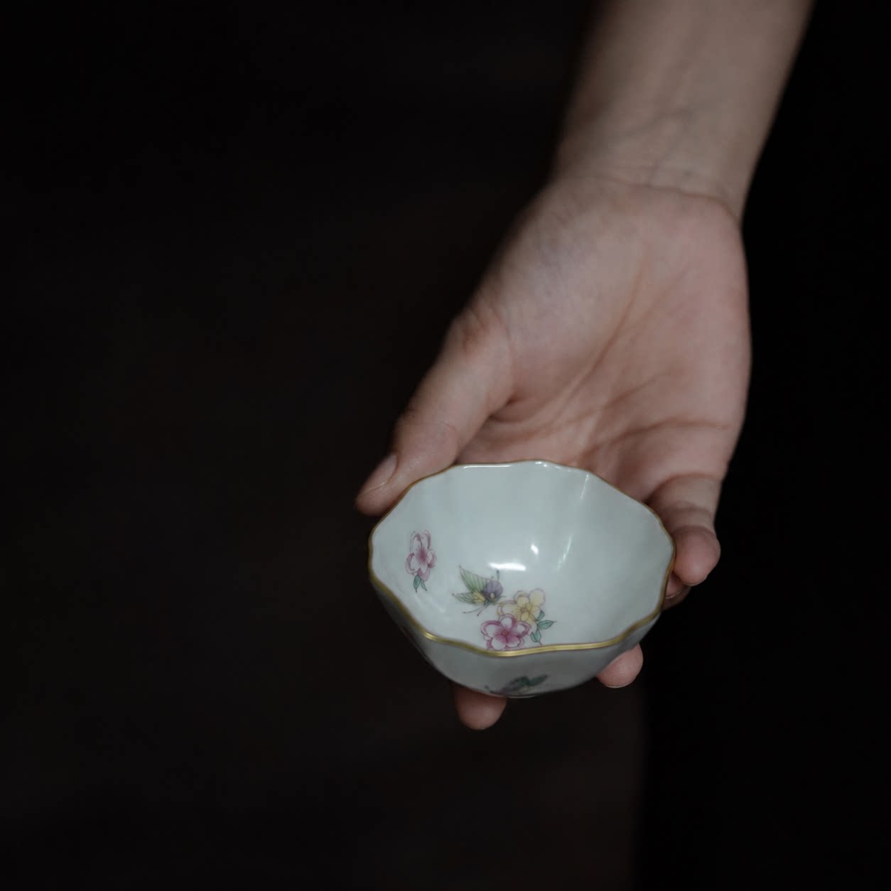 华隐堂珠光白桃花蝴蝶杯六方杯