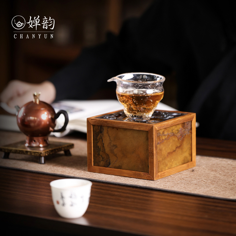 竹子岩石温茶器蜡烛酒精温茶炉