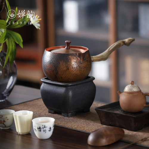 婵韵春喜铜烤奶壶侧把壶手把壶
