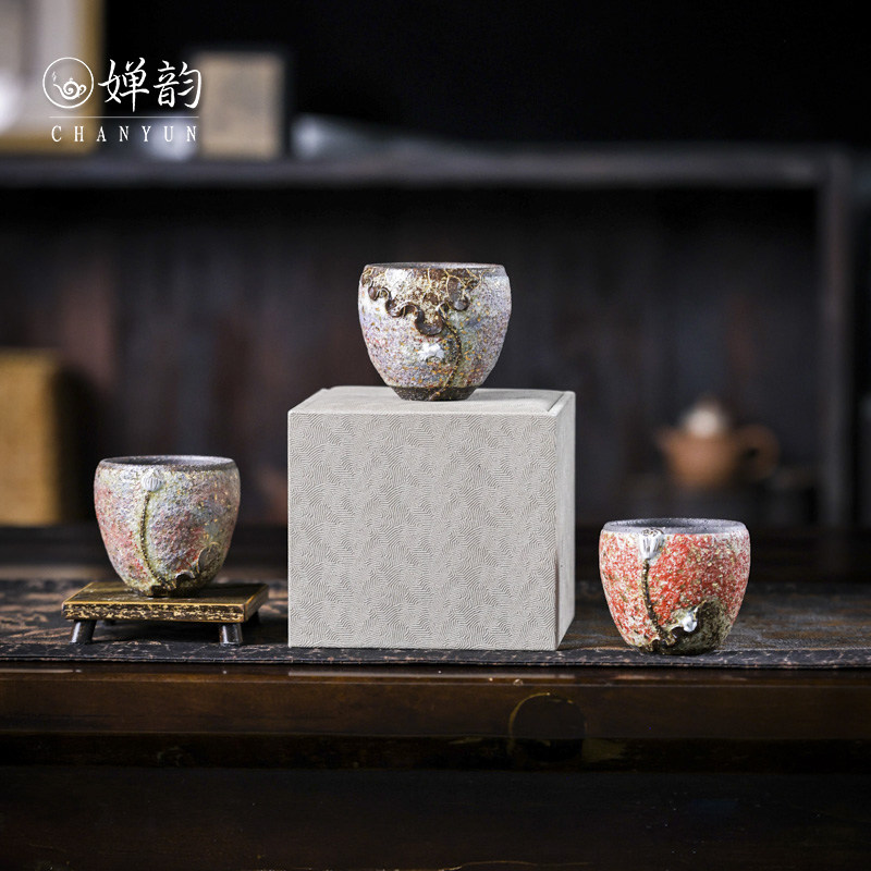 婵韵 高越茶杯七彩岩矿手捏荷花蟹杯莲花杯主人杯品茗杯喝茶杯子