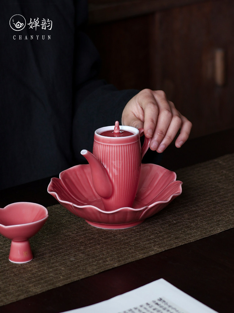 婵韵斋居黄丽君豇豆红茶具茶壶日式竖纹高壶泡茶家用小田月月