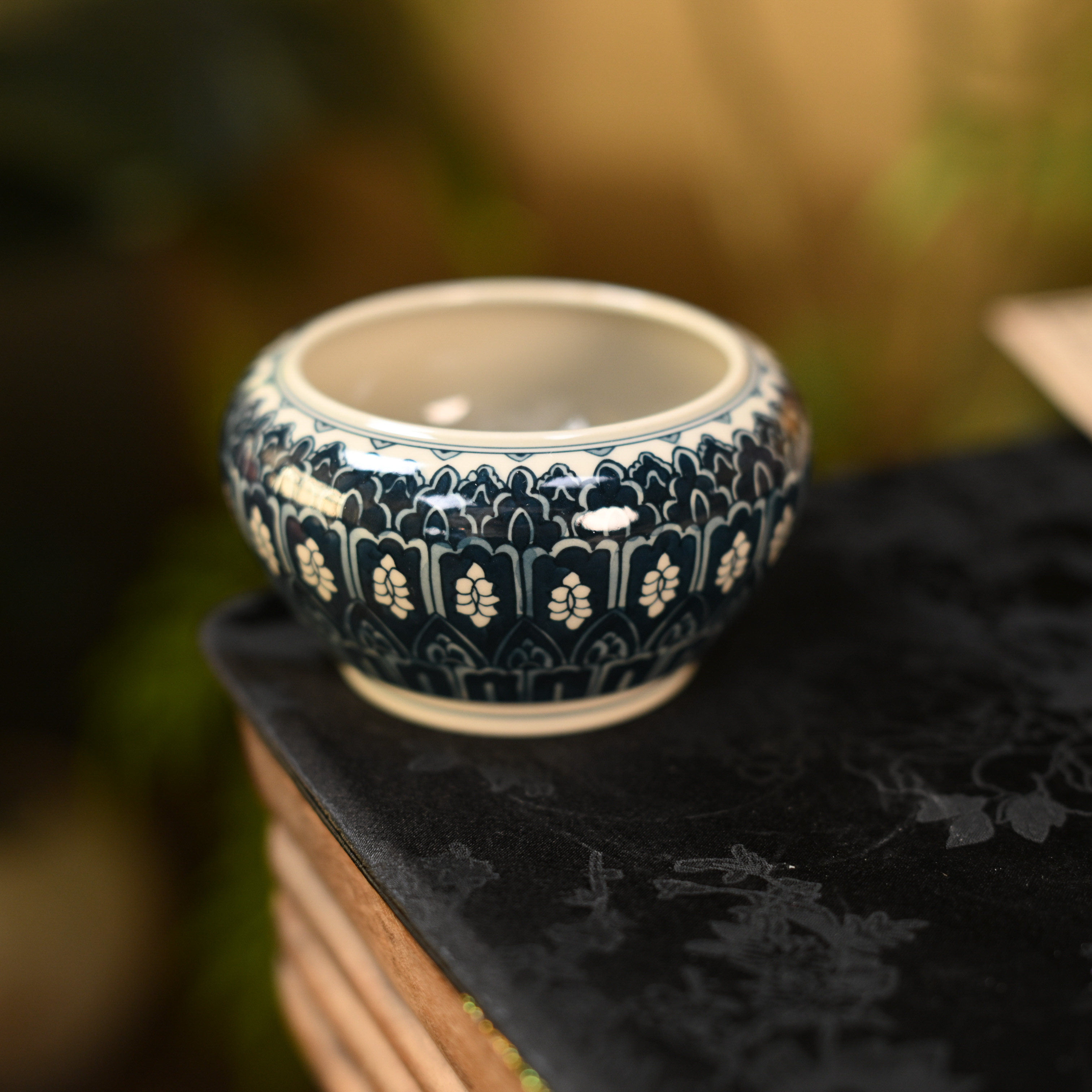 婵韵墨冉青花曼陀罗建水茶洗