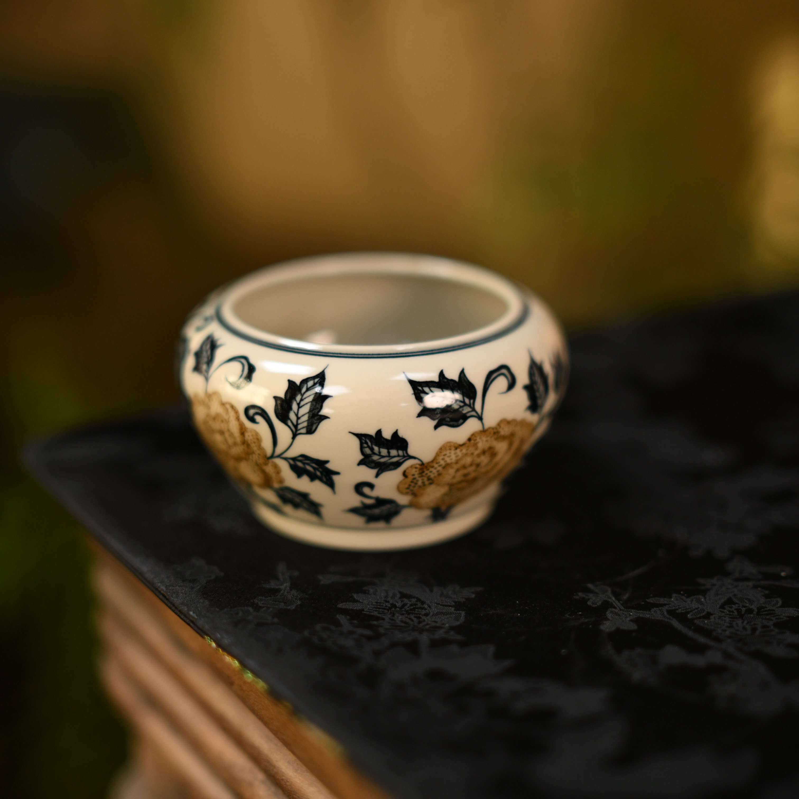 墨冉青花茶具釉里金玫瑰水洗建水