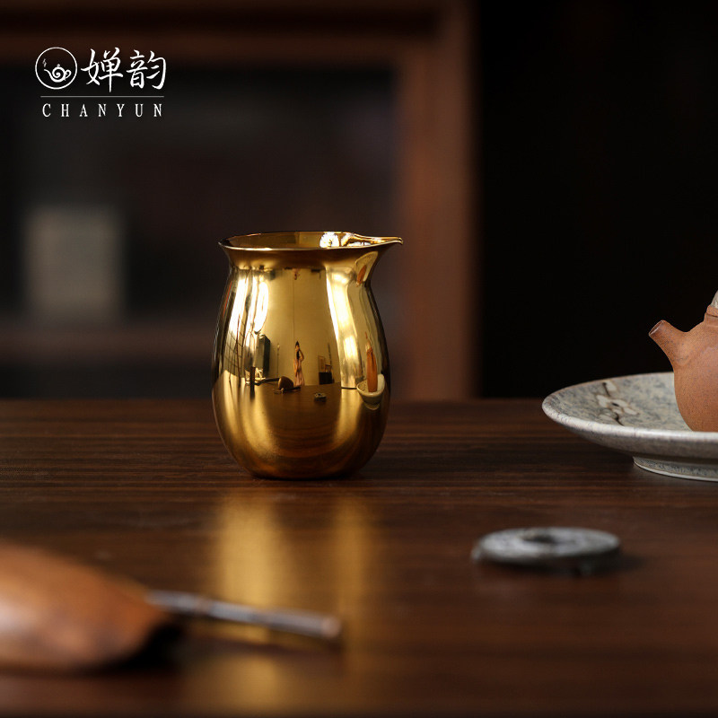 溪元茶事高硼硅玻璃金色公道杯
