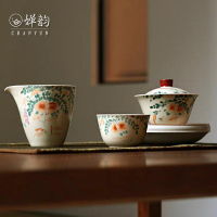 嬋韻 拙溪凌霄花蓋碗茶壺茶杯公道杯壺承單個(gè)手繪復(fù)古家用茶具