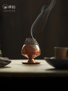 婵韵 五福铜器炫彩枝芽紫铜香炉烛台焚香炉香器底座茶桌摆件配件