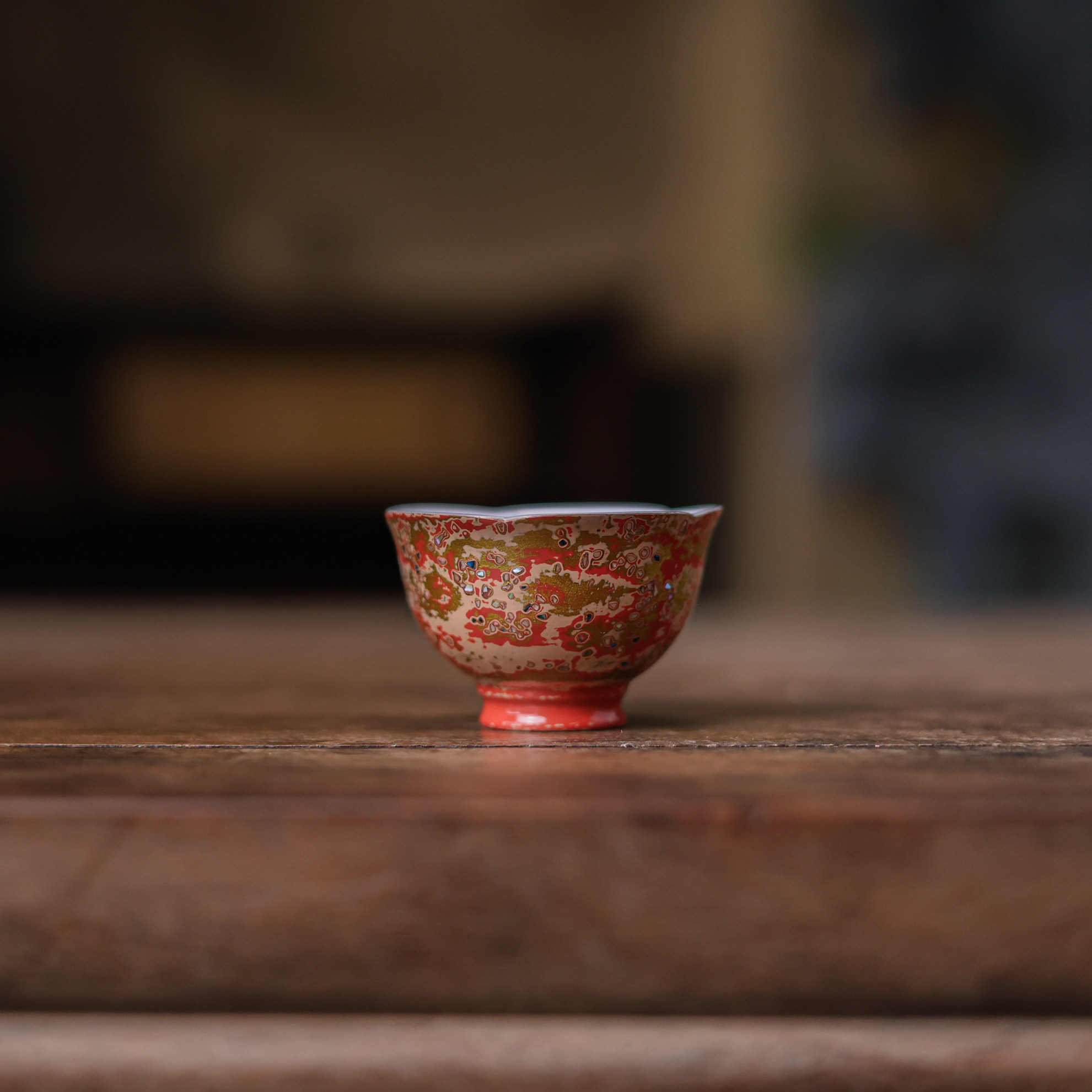 华漆堂茶具大漆绮彩螺钿花口杯